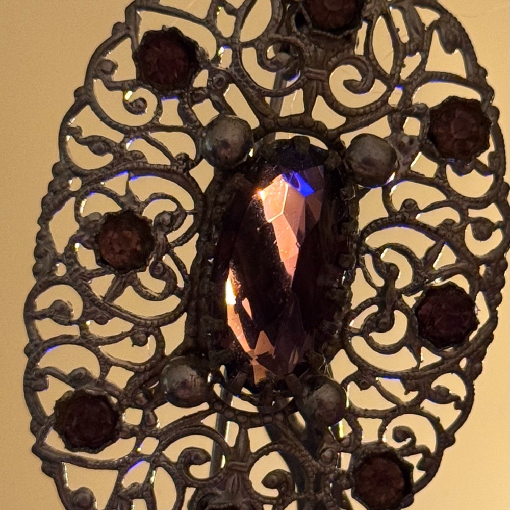 Vintage Victorian Silver Glass Amethyst Antique Brooch - Picture 9 of 16